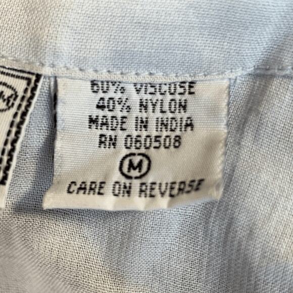 Vintage 90s Crinkle Lace Panels Maxi Dress Medium Pastel Blue Floral Pattern - Picture 8 of 9